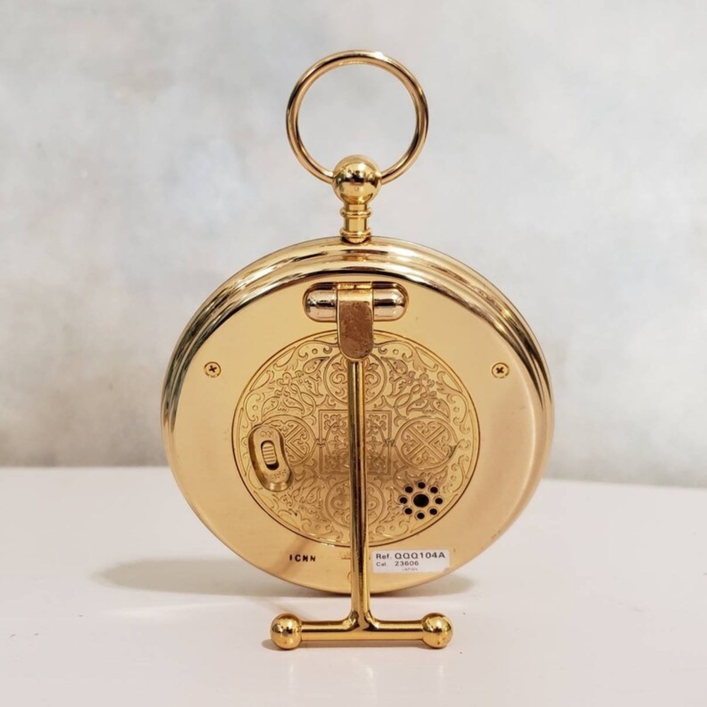 Gold Desk Clock Pocket Watch Style Seiko Japan Vintage Alarm Clock - Picture 10 of 10